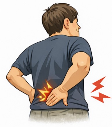 허리디스크 환자가 허리를 잡고 통증을 호소하는 모습