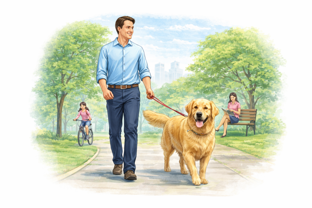 햇살 가득한 공원에서 산책하기